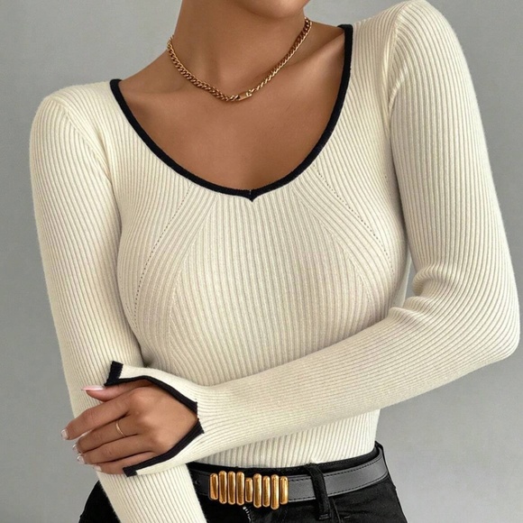 Shein Contrast Knit Slim Fit Top XS - Picture 1 of 5